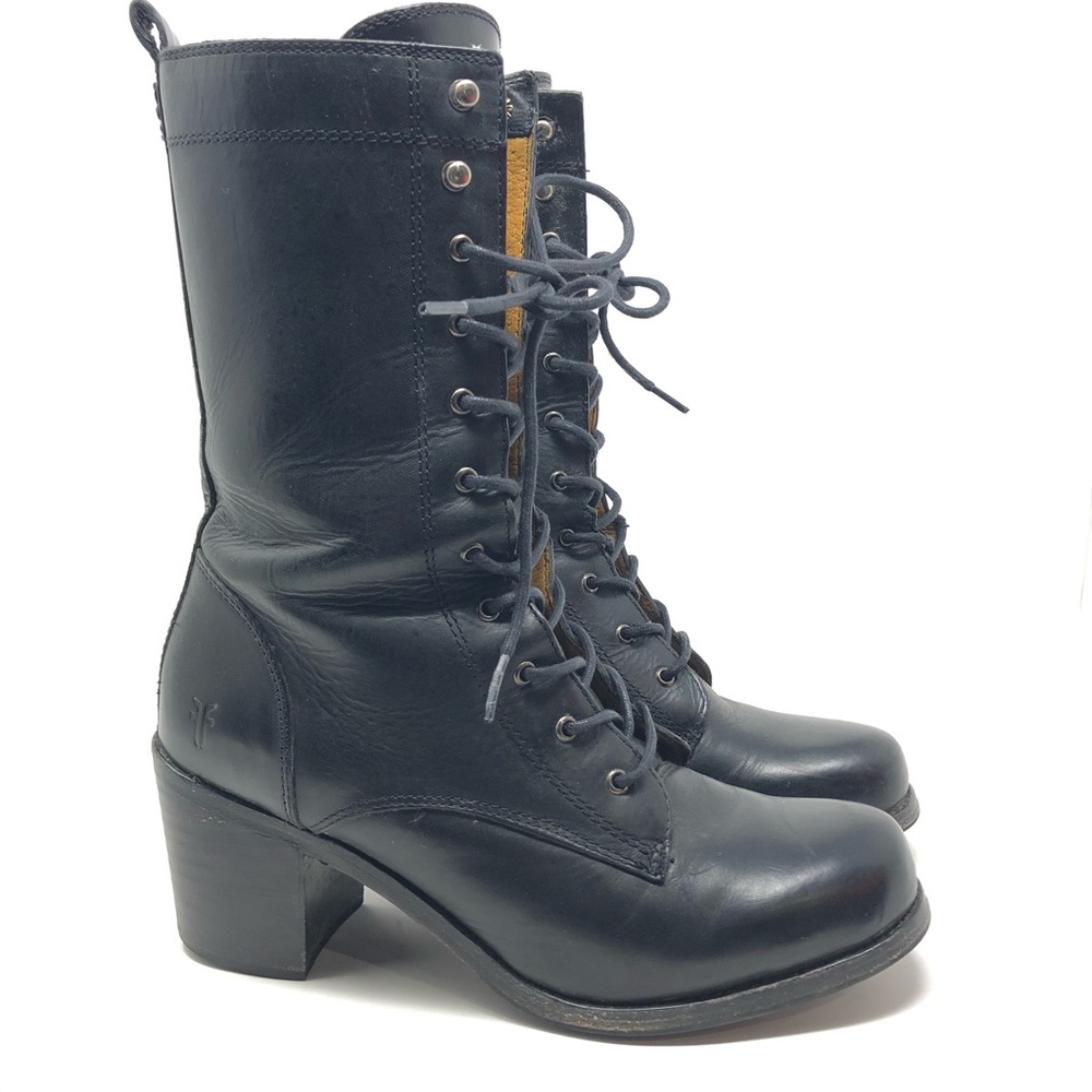 Frye 7.5 M Kendall Lace Up Black Leather Boots